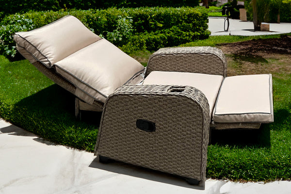 RATTAN RECLINER WICKER GARDEN OUTDOOR SUN LOUNGER LAZYBOY FURNITURE PATIO GREY