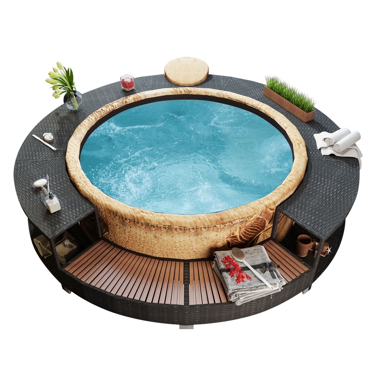 New Black Poly Rattan Spa Surround Hot Tub Chic Modern Tropical Hardwo ...